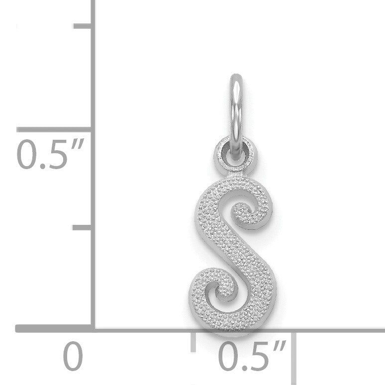 14KW White Gold Casted Script Letter S Initial Charm