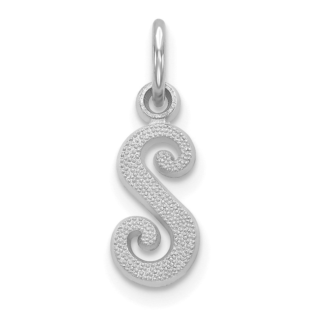 14KW White Gold Casted Script Letter S Initial Charm