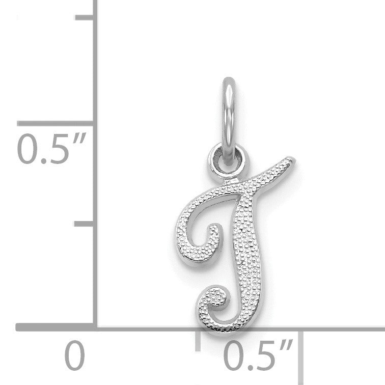 14KW White Gold Casted Script Letter T Initial Charm