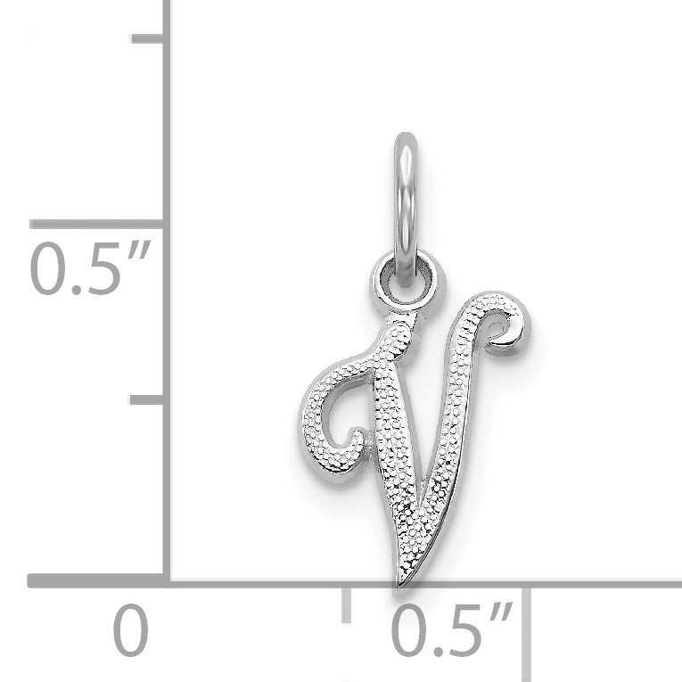 14KW White Gold Casted Script Letter V Initial Charm