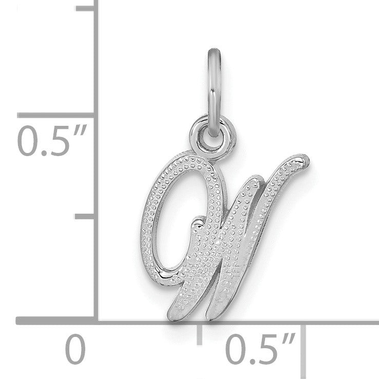 14KW White Gold Casted Script Letter W Initial Charm
