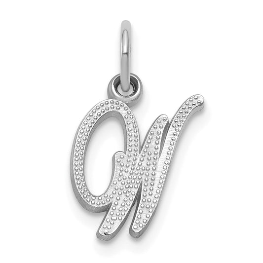 14KW White Gold Casted Script Letter W Initial Charm