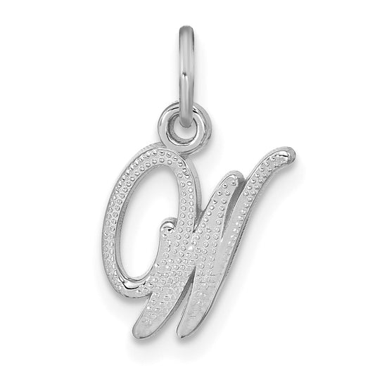 14KW White Gold Casted Script Letter W Initial Charm