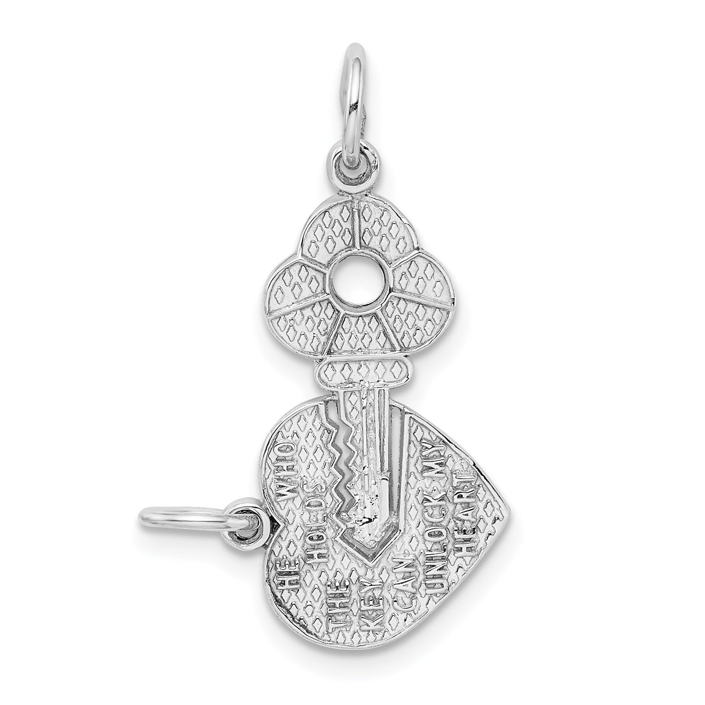 14K White Gold Polished 2-Piece Break-Apart HE WHO HOLDS THE KEY CAN UNLOCK MY HEART Charm