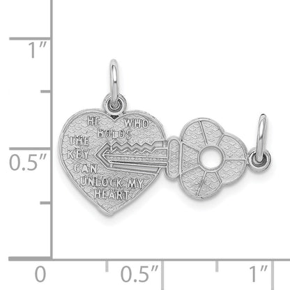 14K White Gold Polished 2-Piece Break-Apart HE WHO HOLDS THE KEY CAN UNLOCK MY HEART Charm