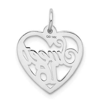 14k White Gold SWEET 16 in Heart Charm