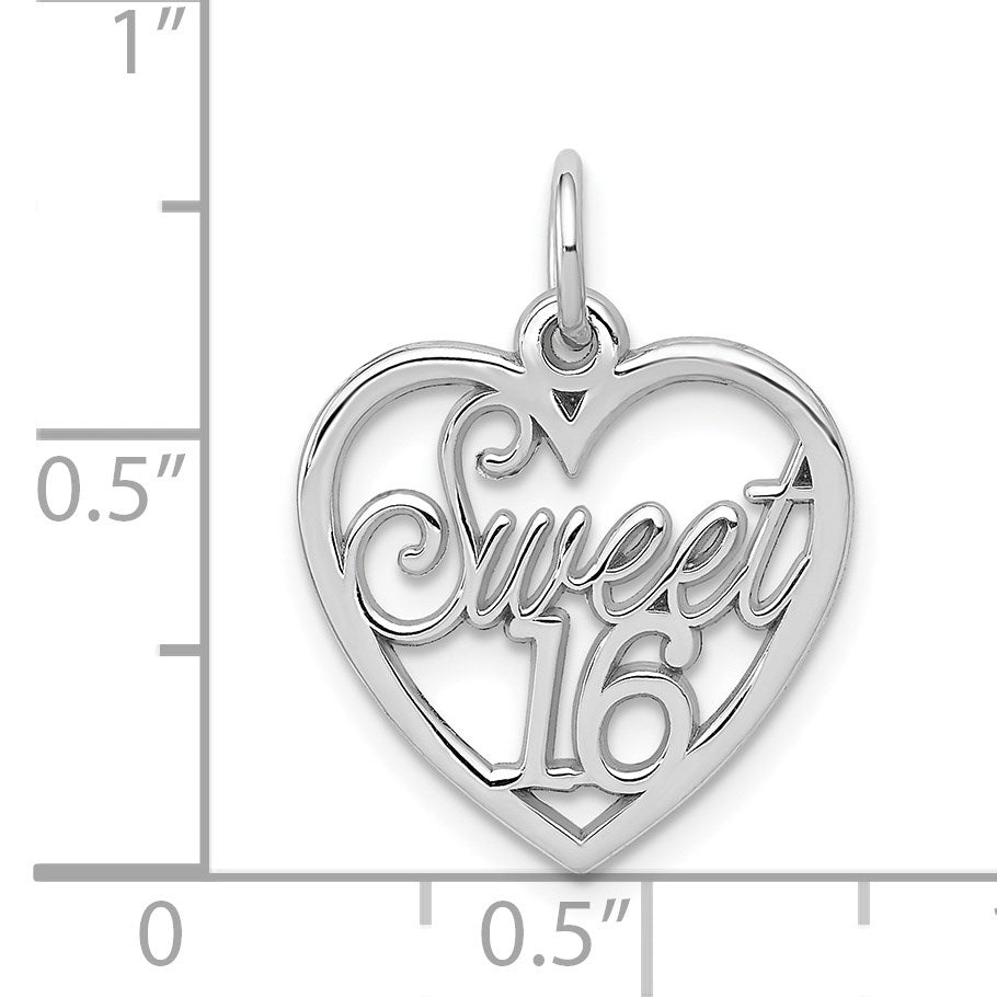 14k White Gold SWEET 16 in Heart Charm