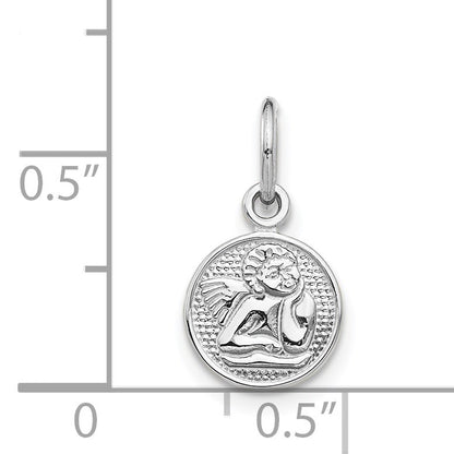 14k White Gold Small Polished Angel Round Charm