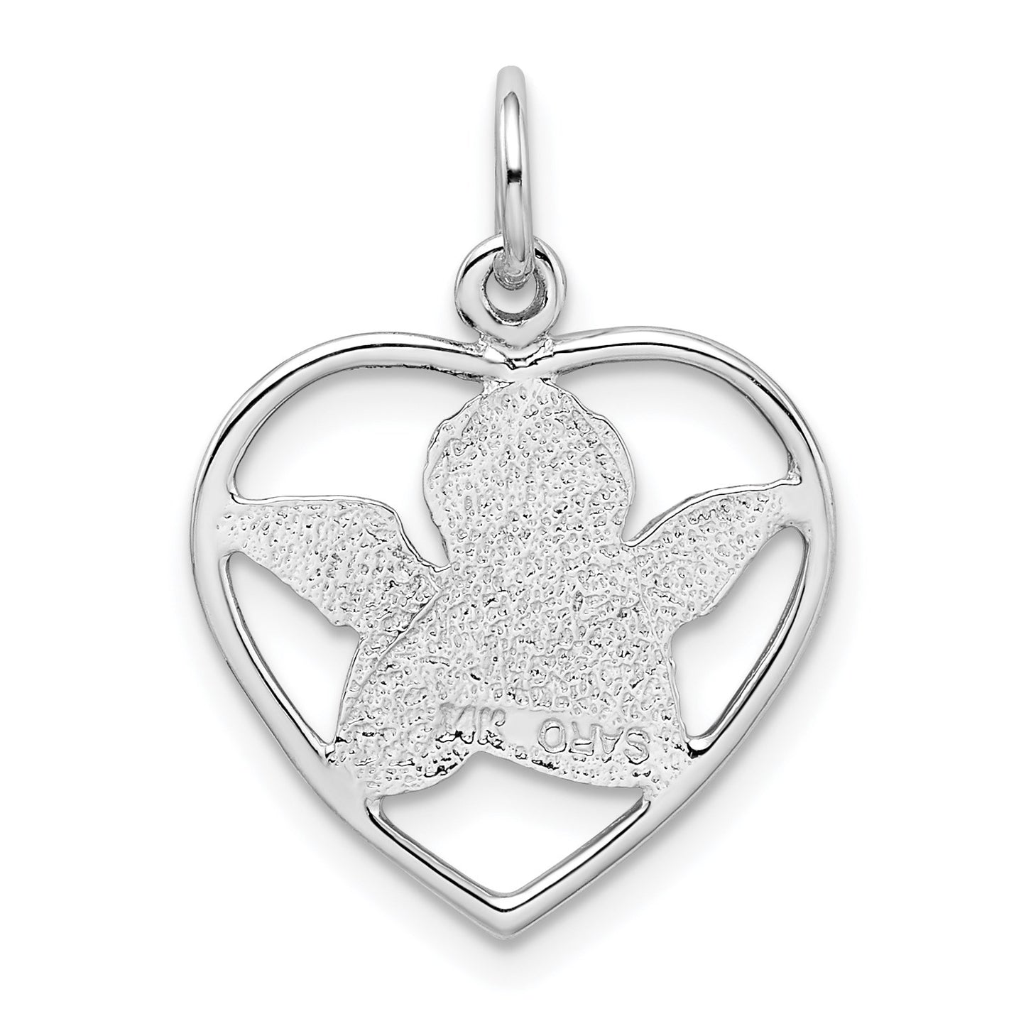 14k White Gold Cut-out Angel in Heart Charm