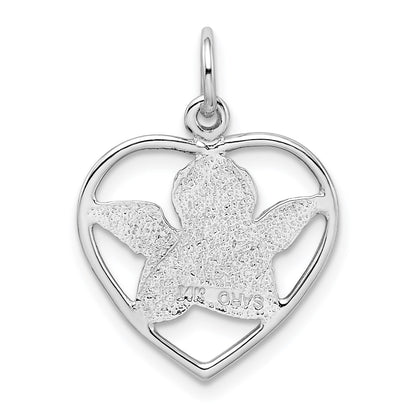 14k White Gold Cut-out Angel in Heart Charm