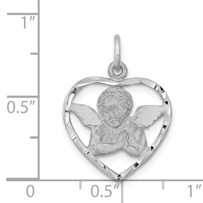 14k White Gold Cut-out Angel in Heart Charm