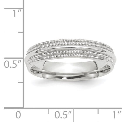 14k White Gold 5mm Double Milgrain Comfort Fit Wedding Band Size 7