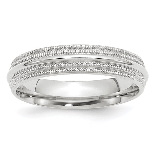 14k White Gold 5mm Double Milgrain Comfort Fit Wedding Band Size 12
