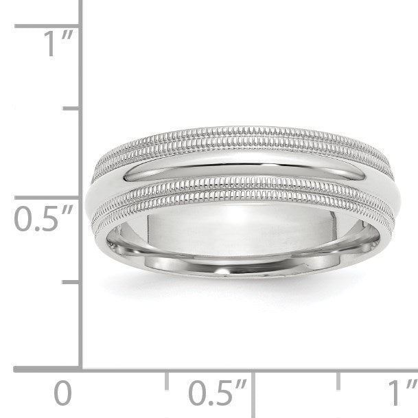 14k White Gold 6mm Double Milgrain Comfort Fit Wedding Band Size 13