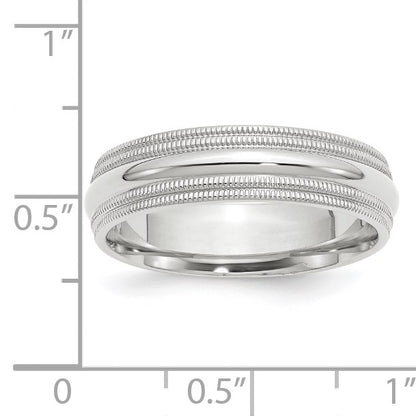 14k White Gold 6mm Double Milgrain Comfort Fit Wedding Band Size 5