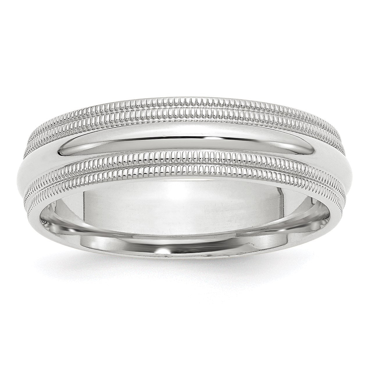 14k White Gold 6mm Double Milgrain Comfort Fit Wedding Band Size 13