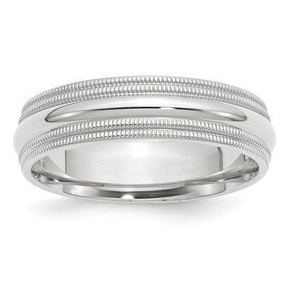 14k White Gold 6mm Double Milgrain Comfort Fit Wedding Band Size 5