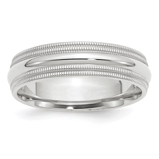 14k White Gold 6mm Double Milgrain Comfort Fit Wedding Band Size 5