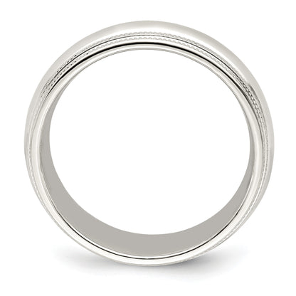14k White Gold 7mm Double Milgrain Comfort Fit Wedding Band Size 9.5