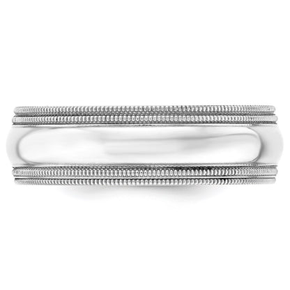 14k White Gold 7mm Double Milgrain Comfort Fit Wedding Band Size 11.5