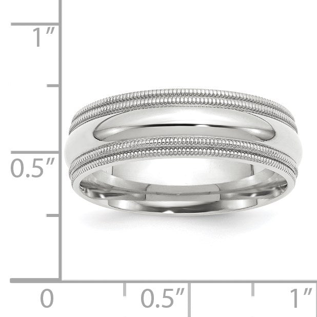 14k White Gold 7mm Double Milgrain Comfort Fit Wedding Band Size 10