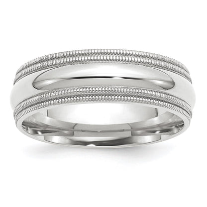 14k White Gold 7mm Double Milgrain Comfort Fit Wedding Band Size 11.5