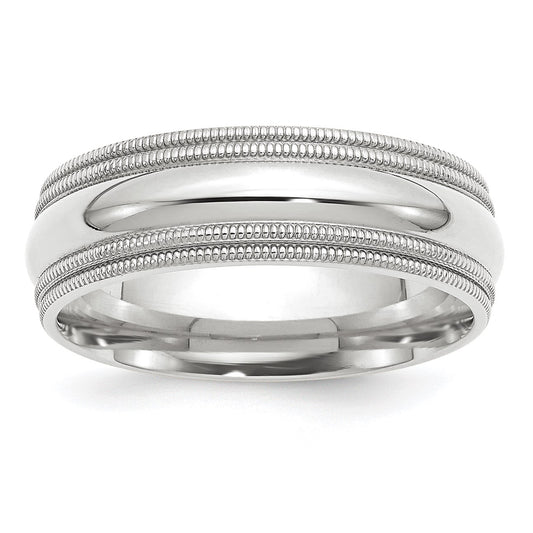 14k White Gold 7mm Double Milgrain Comfort Fit Wedding Band Size 8