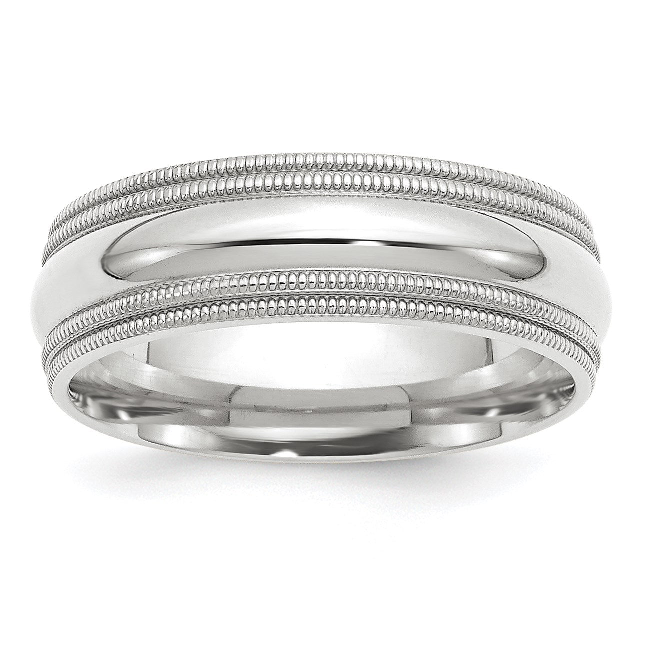 14k White Gold 7mm Double Milgrain Comfort Fit Wedding Band Size 9.5