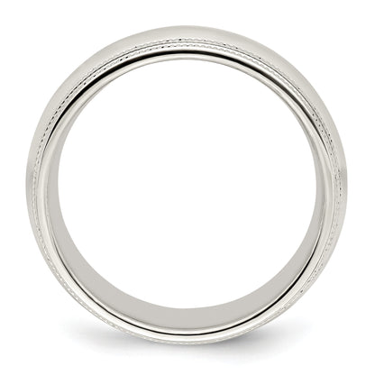 14k White Gold 8mm Double Milgrain Comfort Fit Wedding Band Size 6