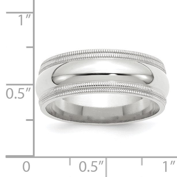 14k White Gold 8mm Double Milgrain Comfort Fit Wedding Band Size 6.5