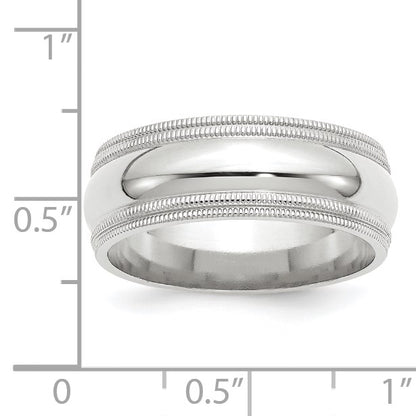 14k White Gold 8mm Double Milgrain Comfort Fit Wedding Band Size 4