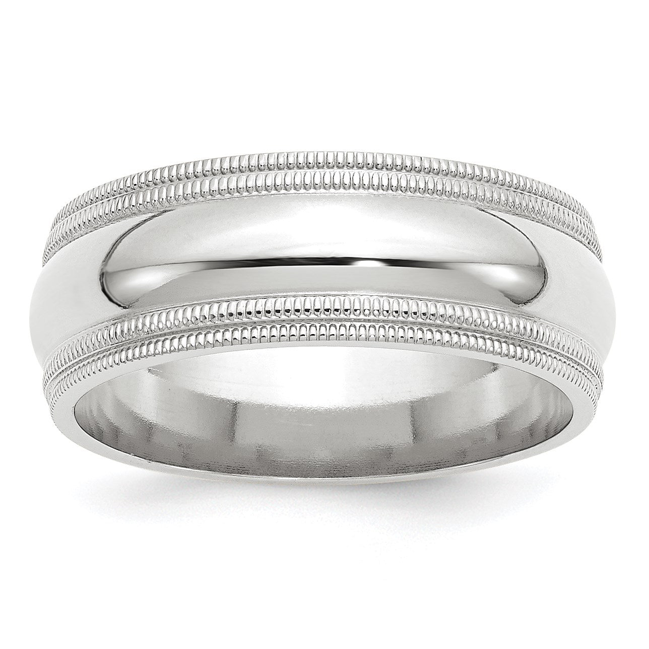 14k White Gold 8mm Double Milgrain Comfort Fit Wedding Band Size 5.5