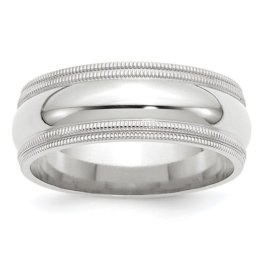 14k White Gold 8mm Double Milgrain Comfort Fit Wedding Band Size 6