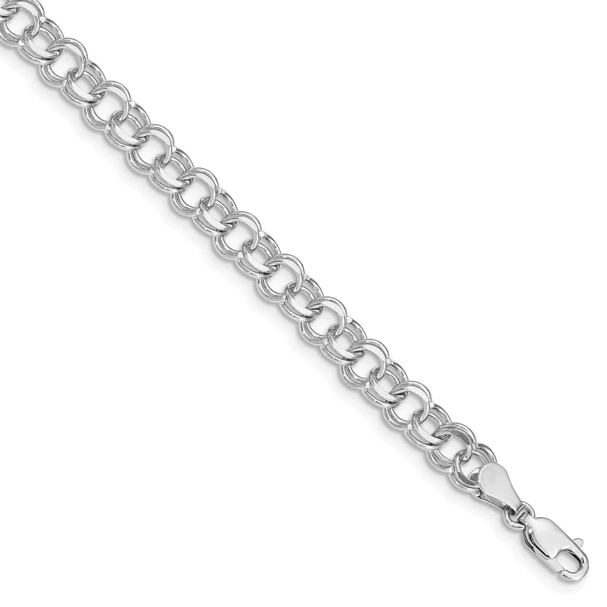 14k White Gold 6mm Solid Double Link 8 inch Charm Bracelet