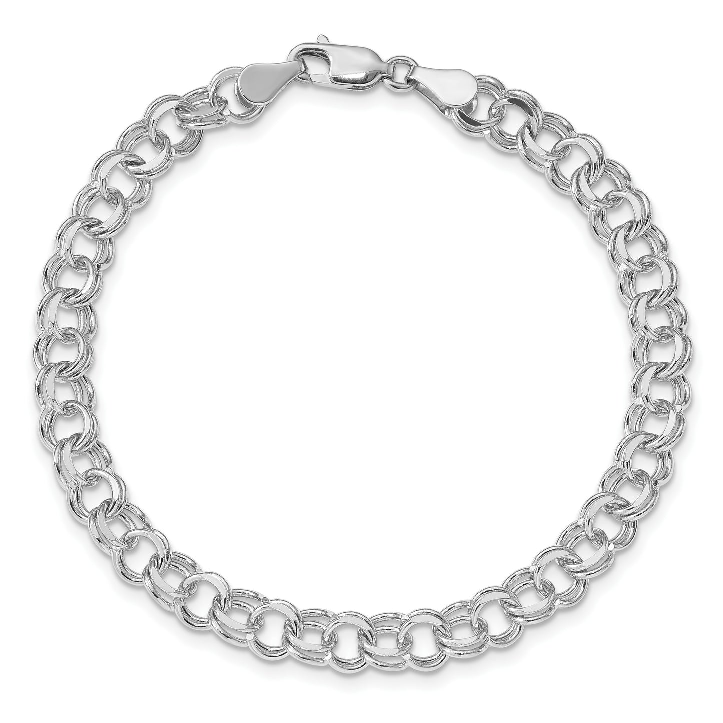 14k White Gold 6.5mm Solid Double Link 7 inch Charm Bracelet