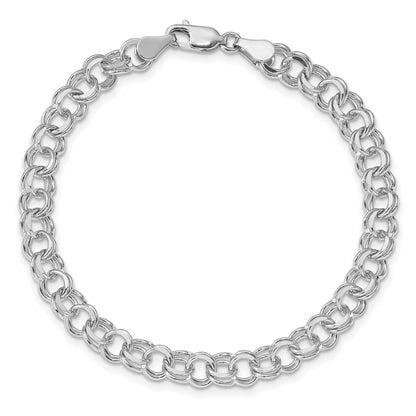 14k White Gold 6.5mm Solid Double Link 7 inch Charm Bracelet