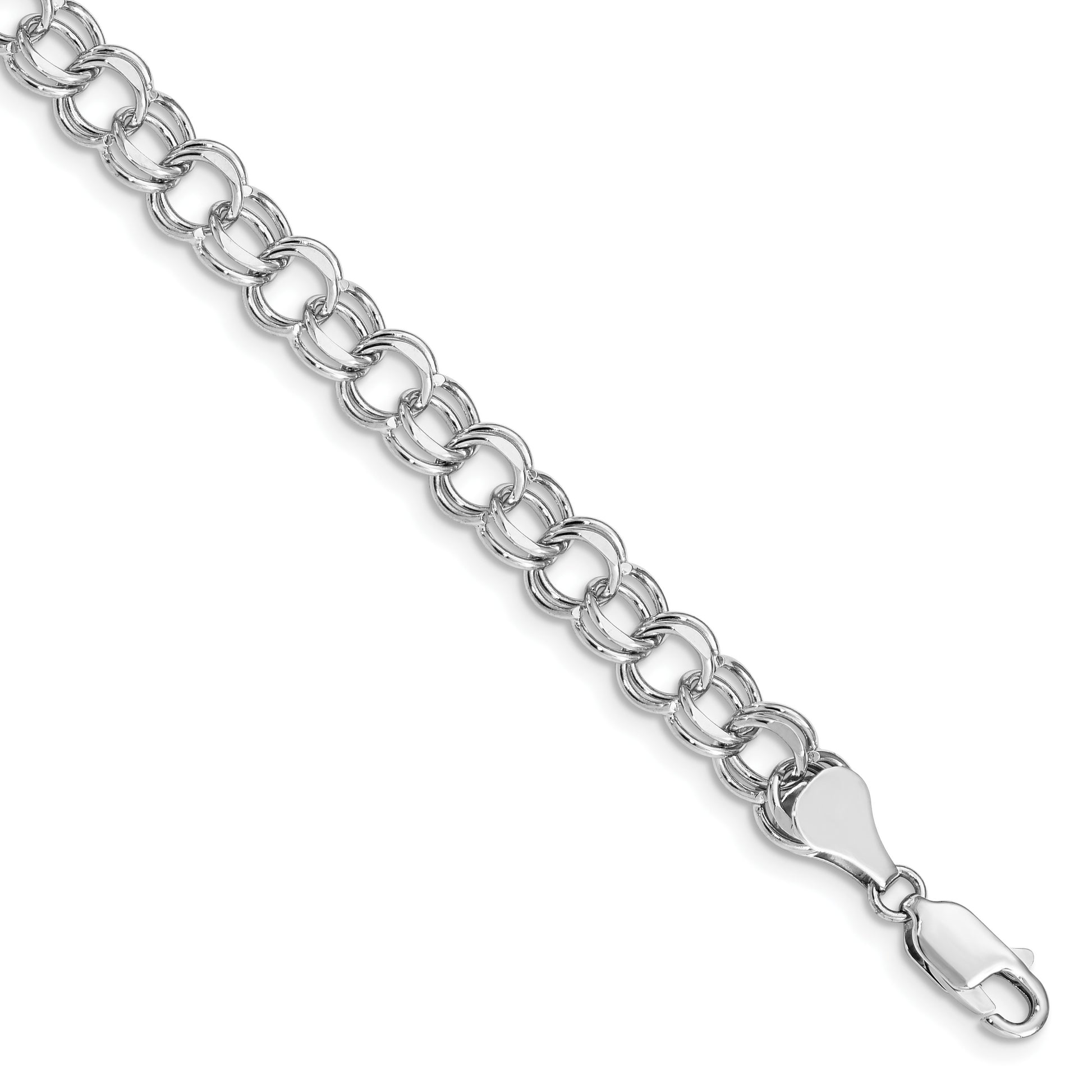 14k White Gold 6.5mm Solid Double Link 8 inch Charm Bracelet