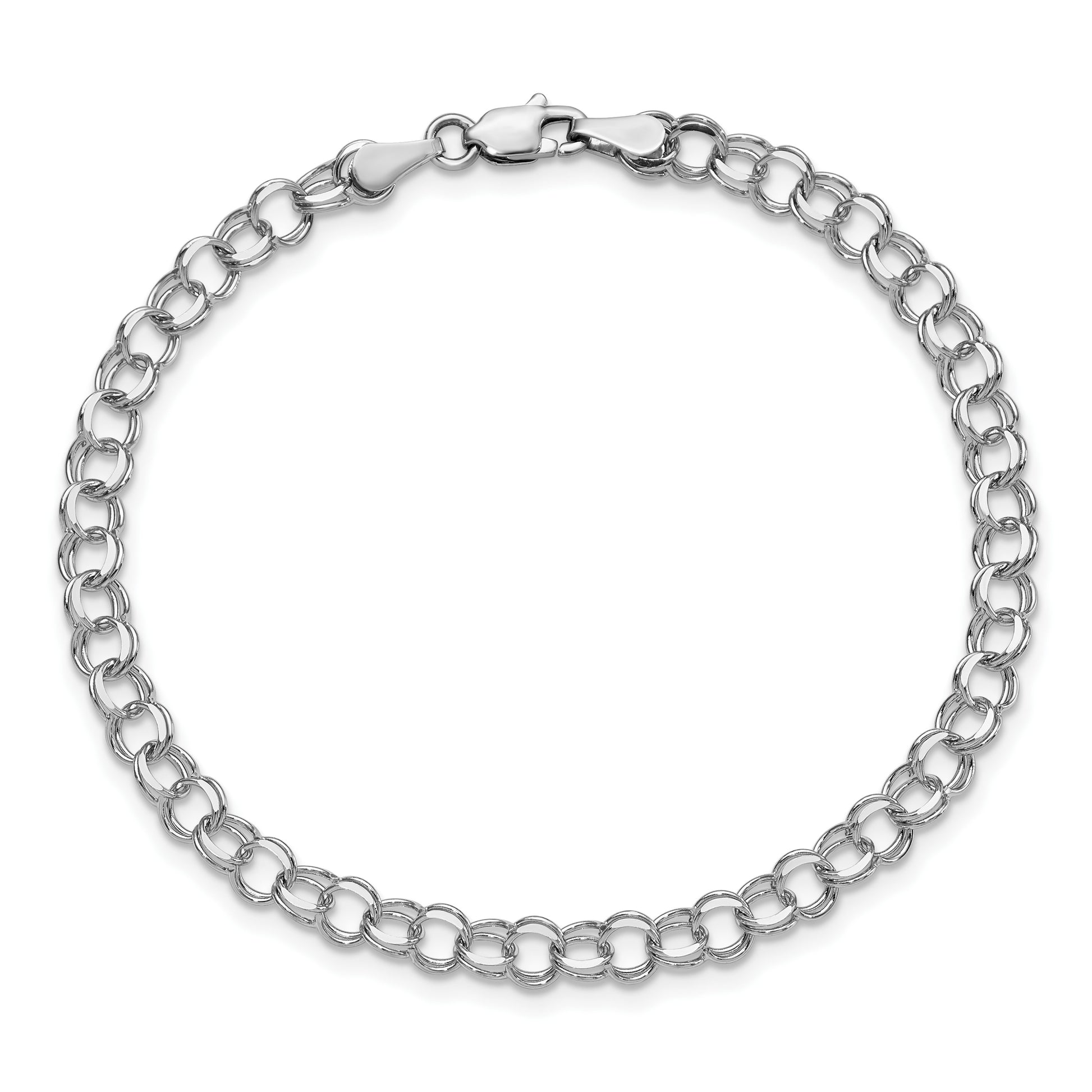 14k White Gold 4mm Solid Double Link 7 inch Charm Bracelet