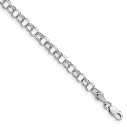 14k White Gold 4mm Solid Double Link 7 inch Charm Bracelet