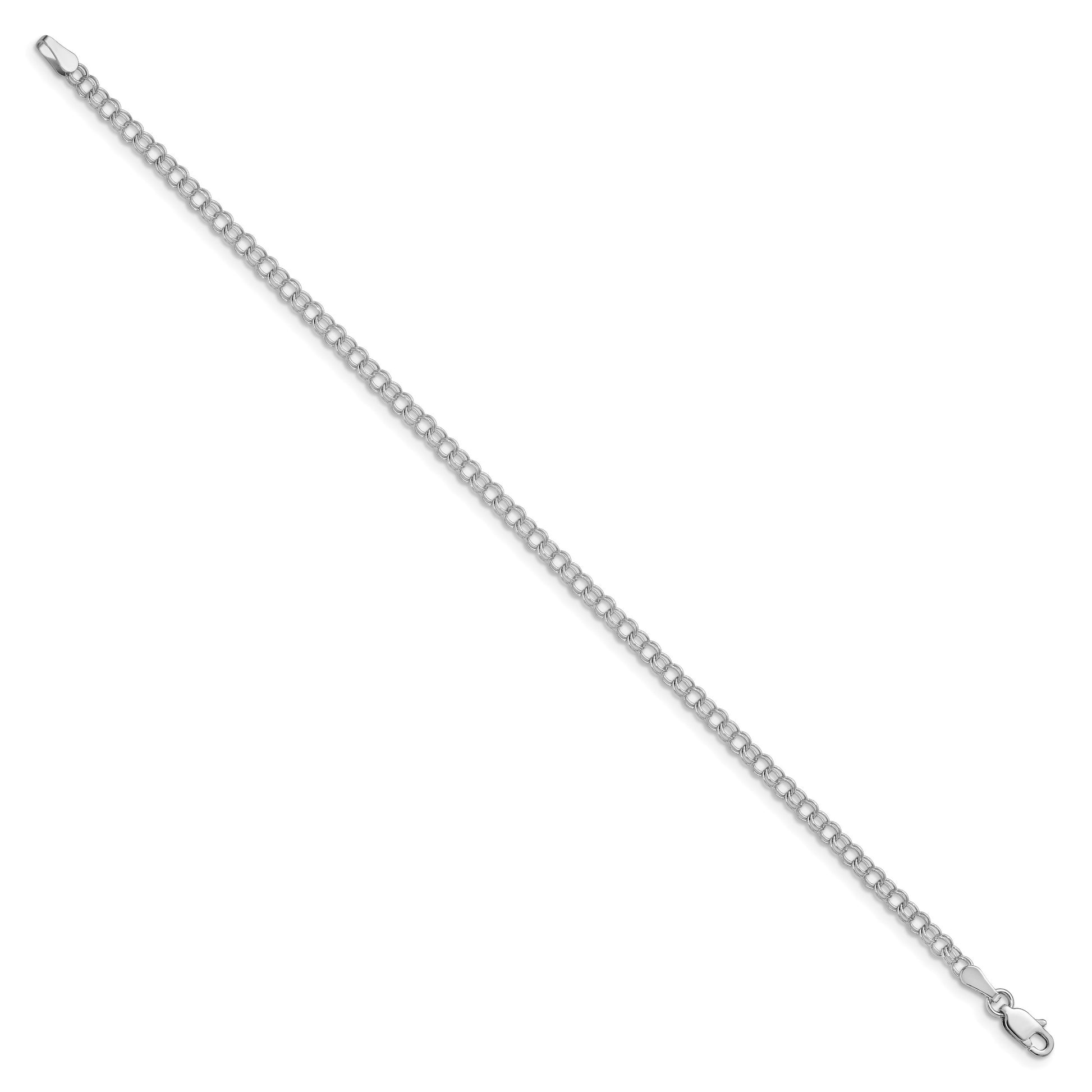 14k White Gold 3mm Solid Double Link 7 inch Charm Bracelet