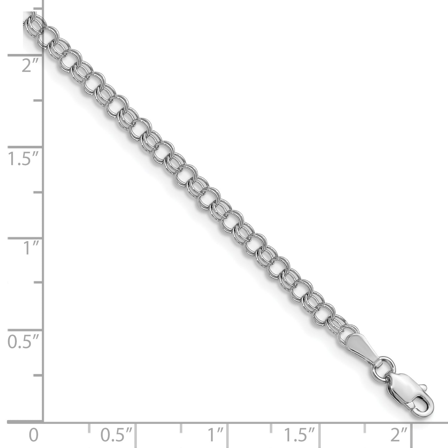 14k White Gold 3.5mm Solid Double Link 8 inch Charm Bracelet