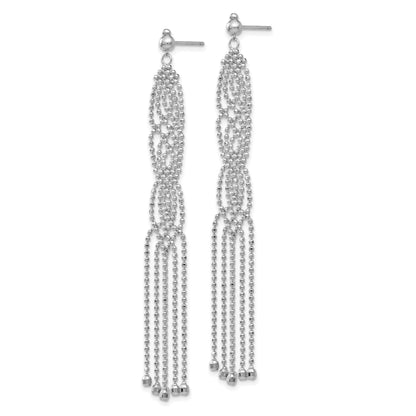 14K White Gold Fringe Beaded Chain Dangle French Hook Earrings