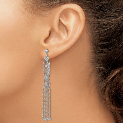 14K White Gold Fringe Beaded Chain Dangle French Hook Earrings