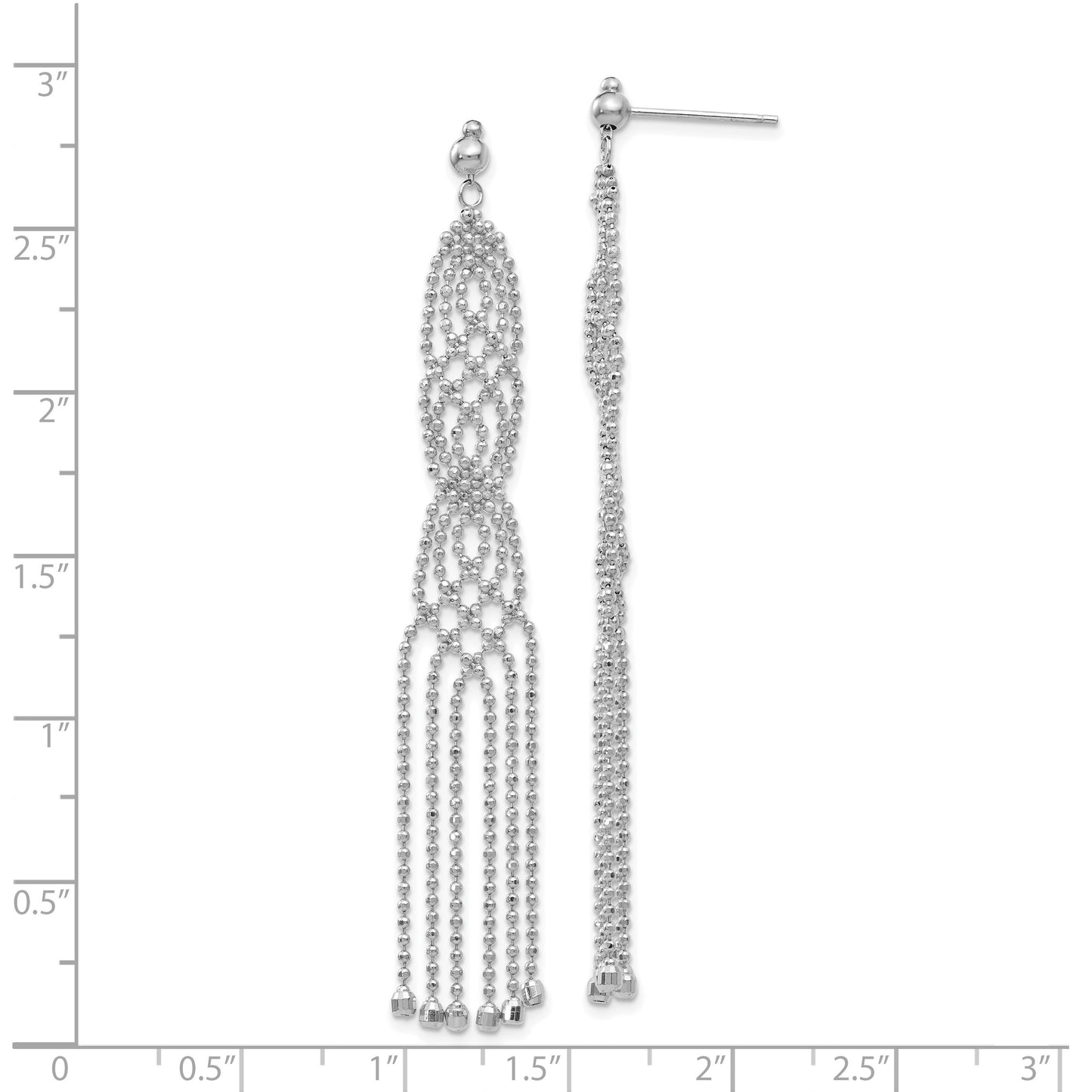 14K White Gold Fringe Beaded Chain Dangle French Hook Earrings