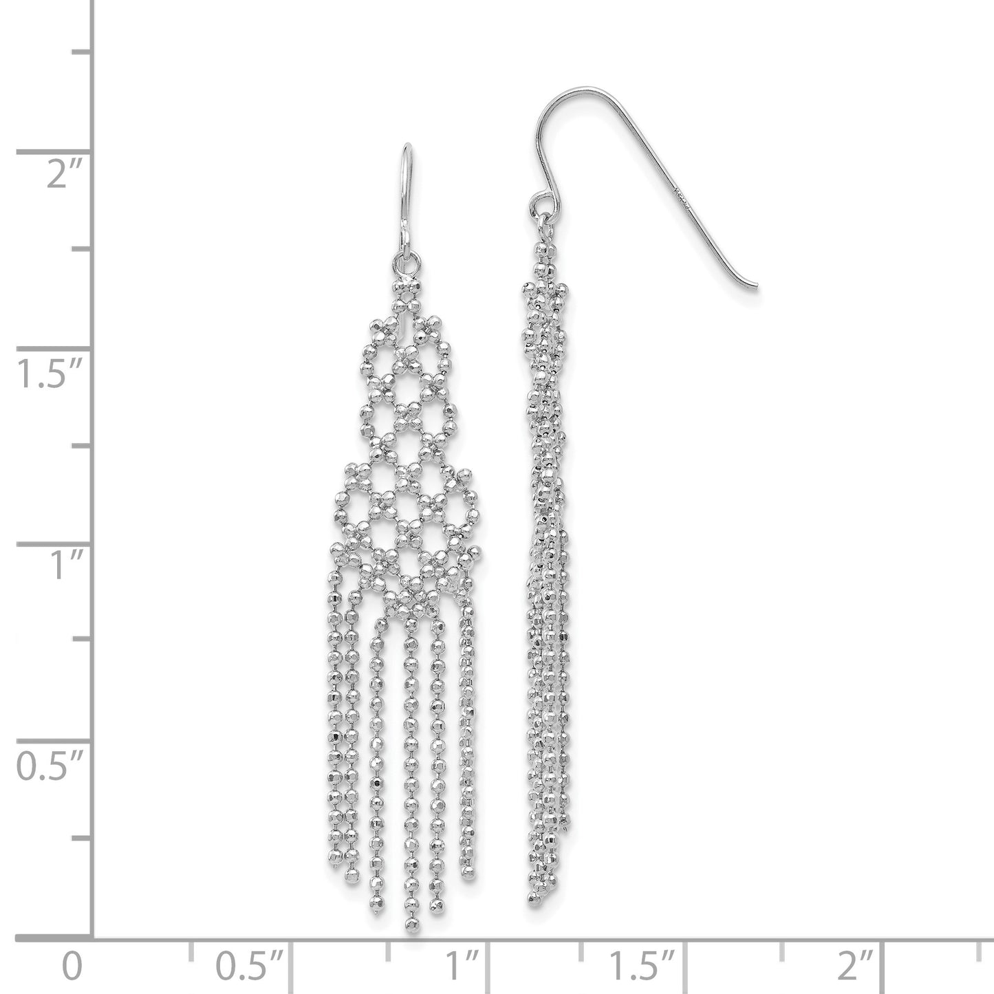 14K White Gold Fringe Beaded Chain Dangle French Hook Earrings