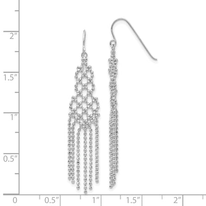 14K White Gold Fringe Beaded Chain Dangle French Hook Earrings