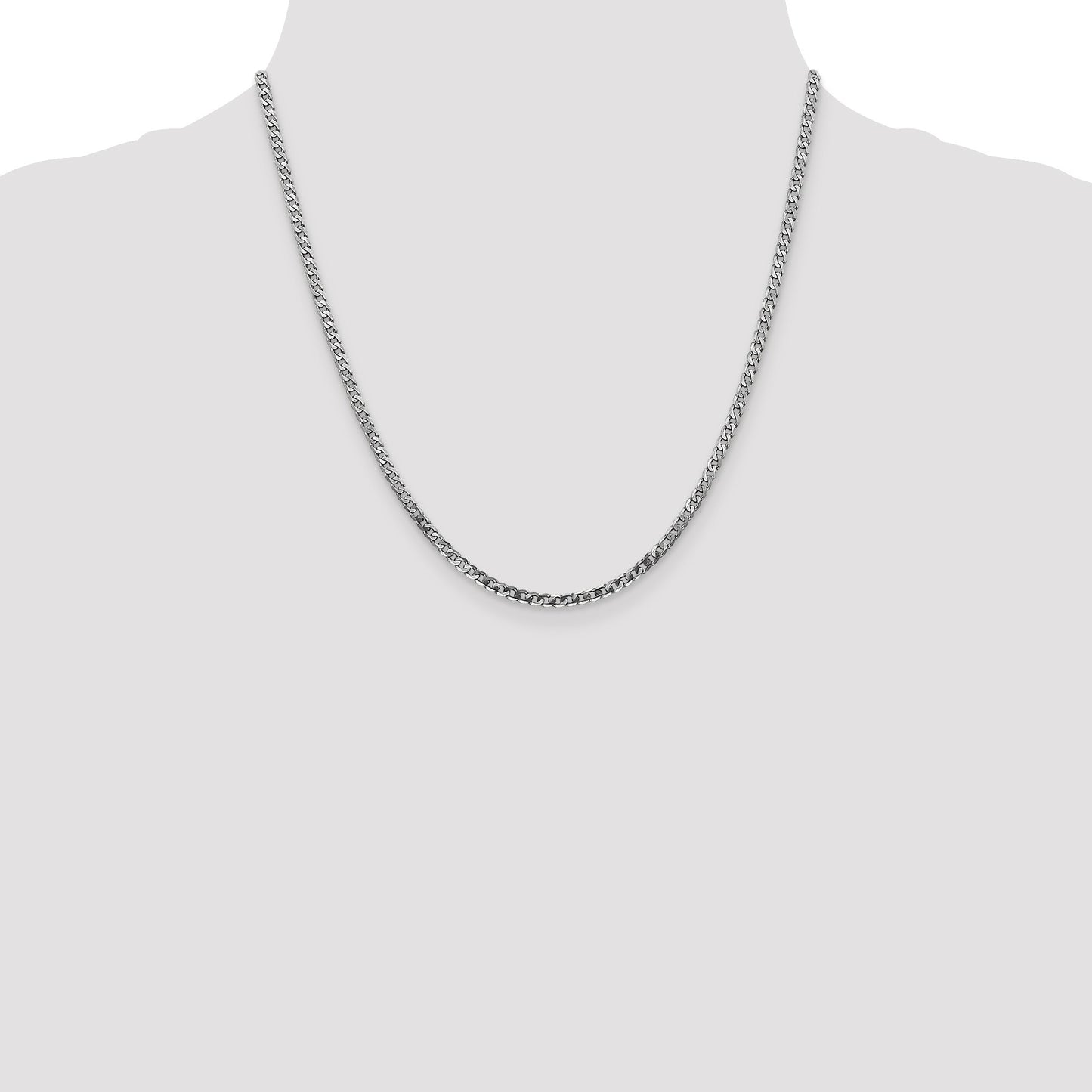 14K White Gold 20 inch 2.9mm Flat Beveled Curb with Lobster Clasp Chain