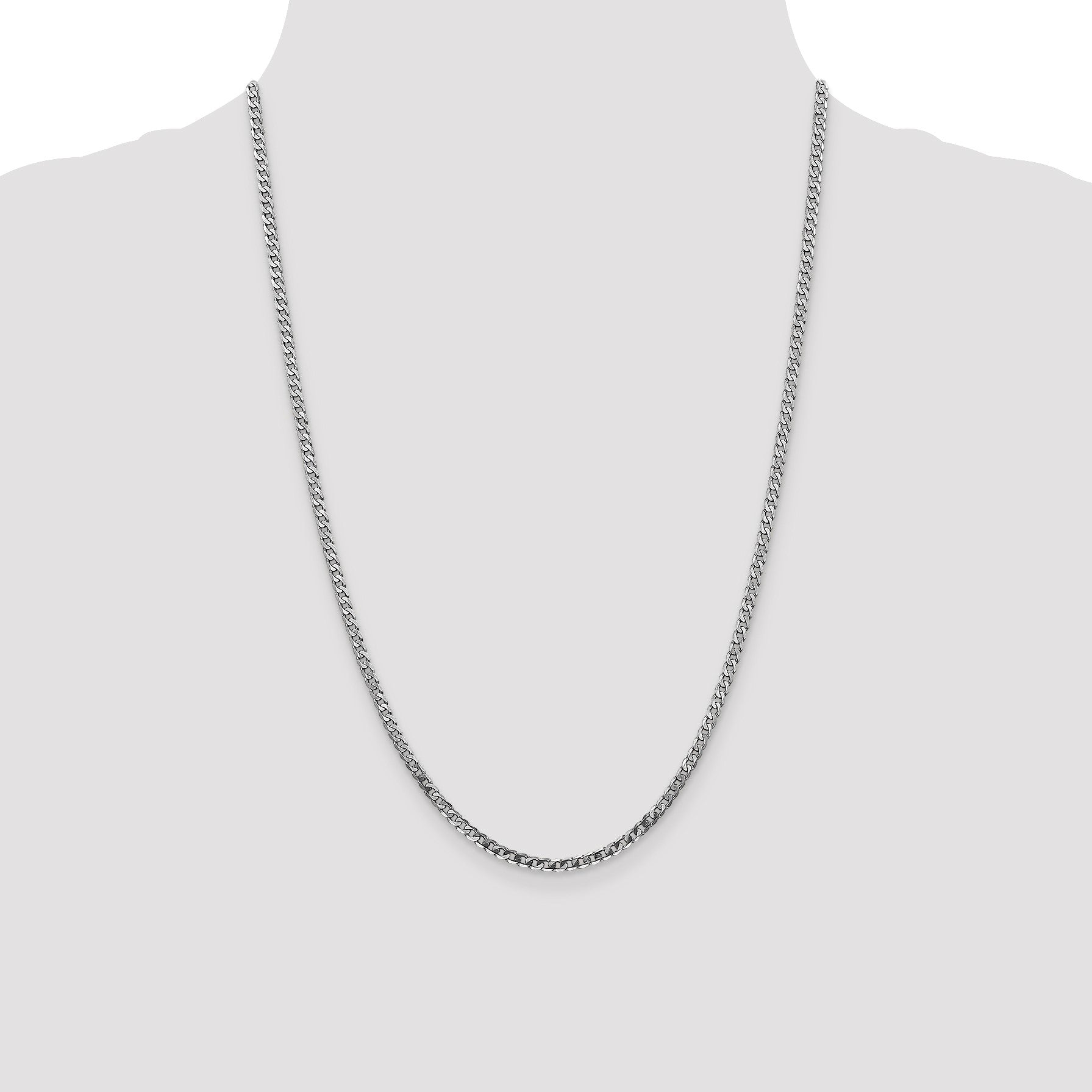 14K White Gold 24 inch 2.9mm Flat Beveled Curb with Lobster Clasp Chain