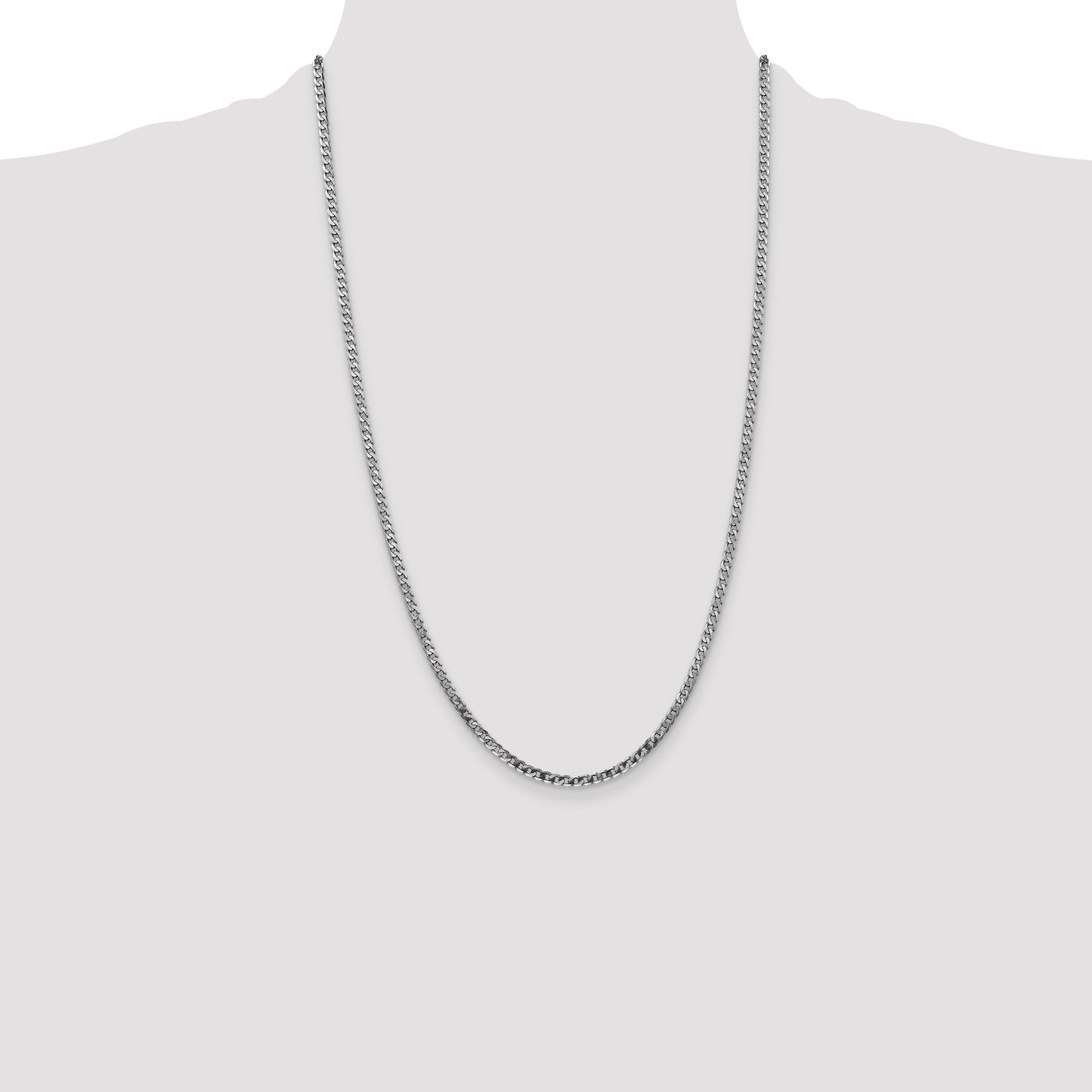 14K White Gold 26 inch 2.9mm Flat Beveled Curb with Lobster Clasp Chain