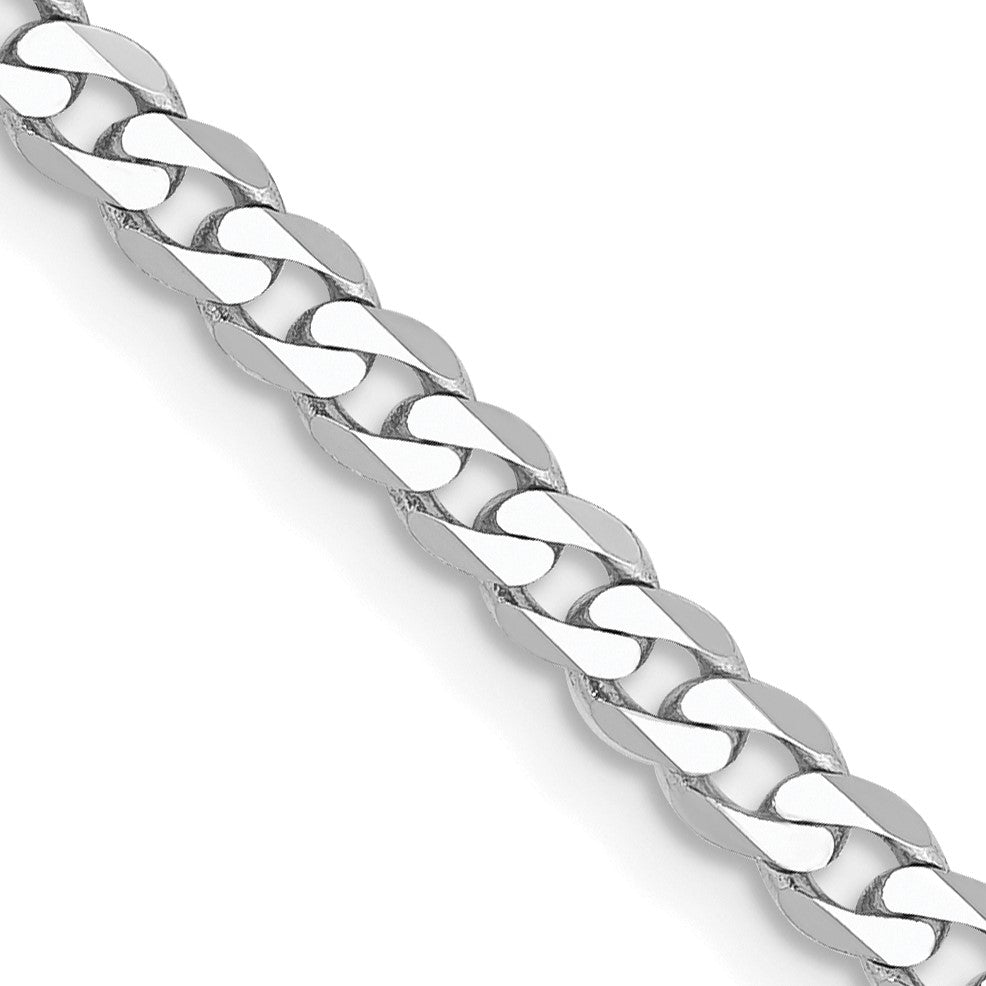 14K White Gold 26 inch 2.9mm Flat Beveled Curb with Lobster Clasp Chain
